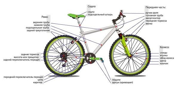 Kuidas jalgratas ehitatakse ja millest see koosneb - skeemiline skeem koos osade nimetustega